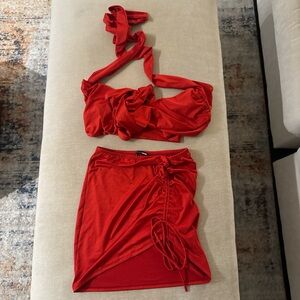 Fashion Nova Bold Red Skirt Set